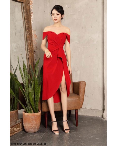 Đầm Cúp Ngực Lai Chẻ Giữa Eo Dún Nơ - 2396