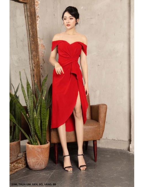 Đầm Cúp Ngực Lai Chẻ Giữa Eo Dún Nơ - 2396