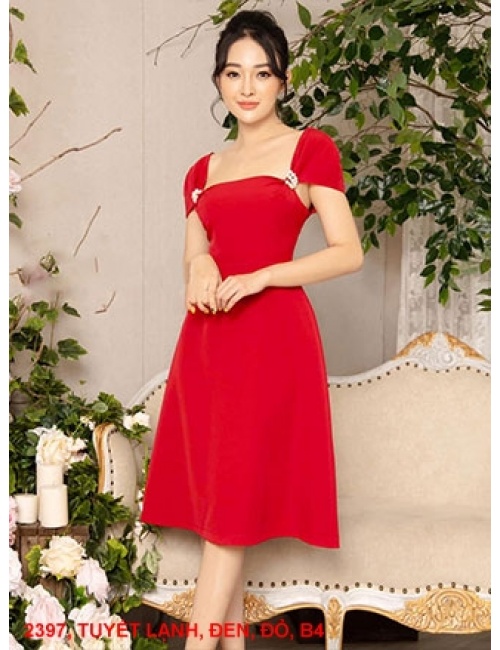 Đầm Xòe Cổ Vuông Tay Ngắn - 2397
