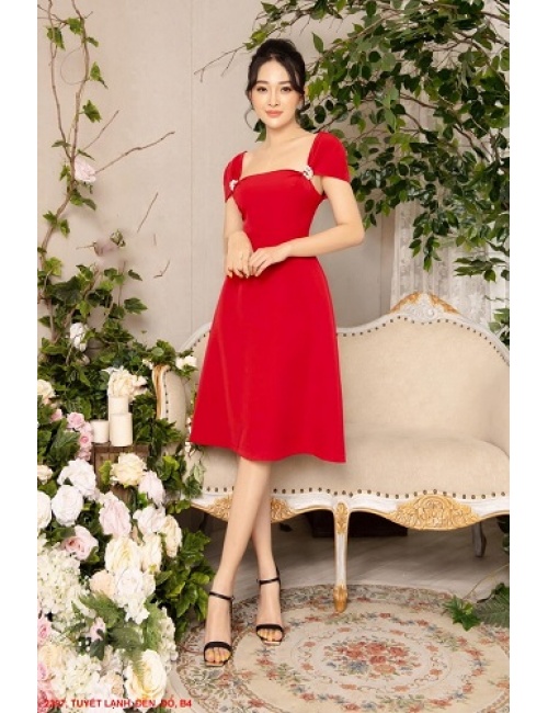 Đầm Xòe Cổ Vuông Tay Ngắn - 2397