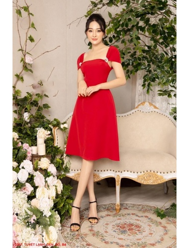 Đầm Xòe Cổ Vuông Tay Ngắn - 2397