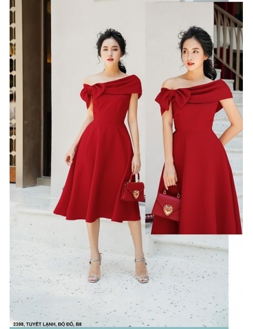 Đầm Xòe Cổ Đổ Ngang Thắt Nơ - 2398