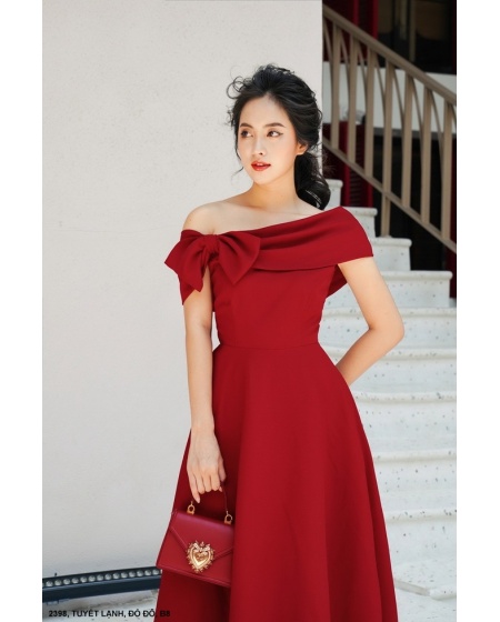 Đầm Xòe Cổ Đổ Ngang Thắt Nơ - 2398
