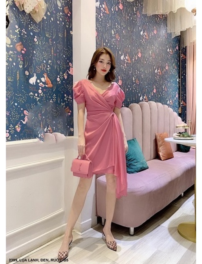 Đầm Cổ Chéo Eo Thắt Nơ Dài Xuống Lai - 2399