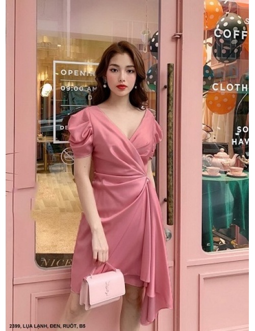Đầm Cổ Chéo Eo Thắt Nơ Dài Xuống Lai - 2399