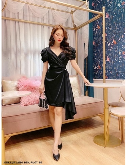 Đầm Cổ Chéo Eo Thắt Nơ Dài Xuống Lai - 2399