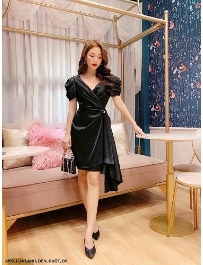 Đầm Cổ Chéo Eo Thắt Nơ Dài Xuống Lai - 2399