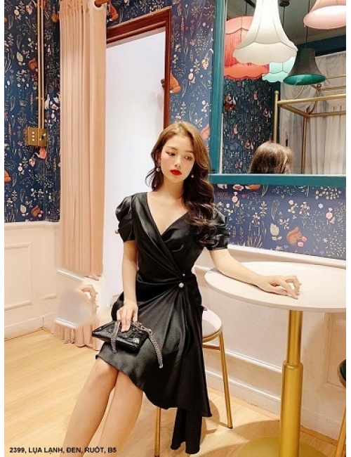 Đầm Cổ Chéo Eo Thắt Nơ Dài Xuống Lai - 2399