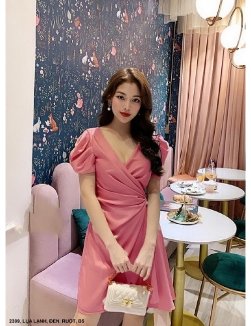 Đầm Cổ Chéo Eo Thắt Nơ Dài Xuống Lai - 2399
