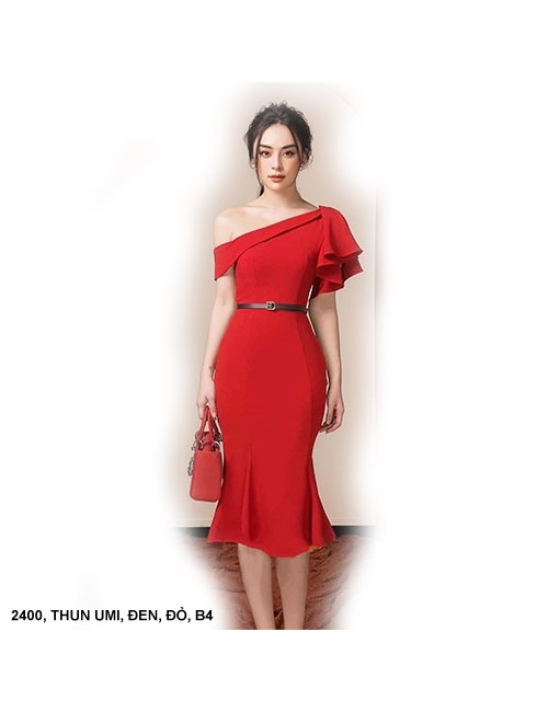 Đầm Ôm Cổ Xéo 1 Tay Ngắn - 2400