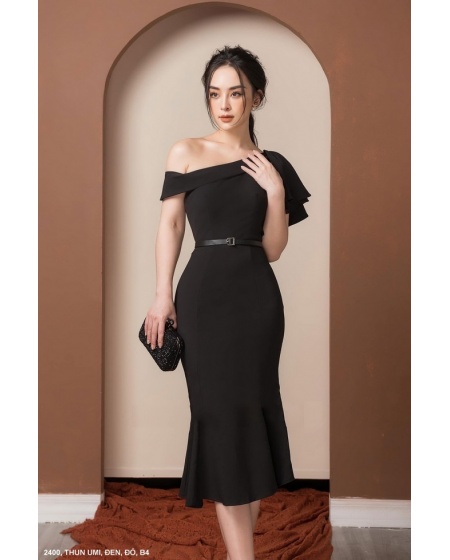 Đầm Ôm Cổ Xéo 1 Tay Ngắn - 2400