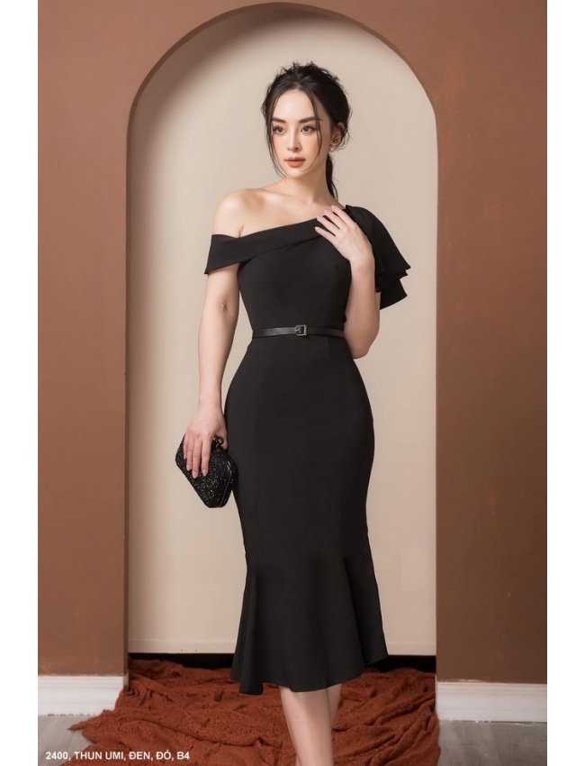 Đầm Ôm Cổ Xéo 1 Tay Ngắn - 2400