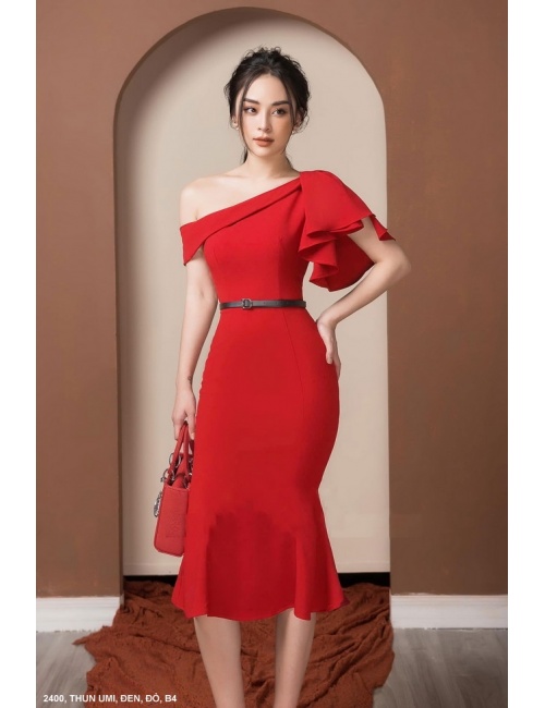 Đầm Ôm Cổ Xéo 1 Tay Ngắn - 2400