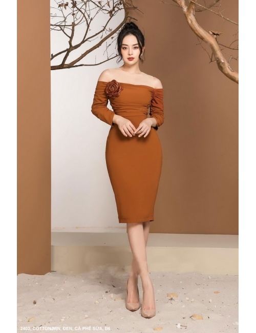 Đầm Ôm Cổ Ngang Phối Lưới - 2403