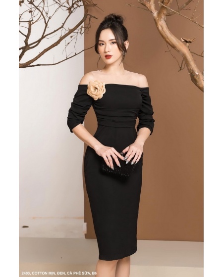 Đầm Ôm Cổ Ngang Phối Lưới - 2403