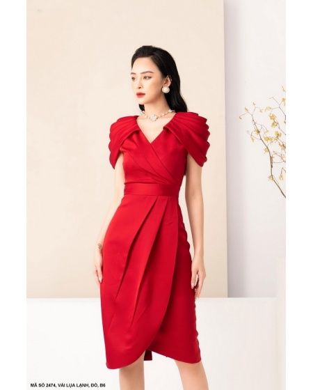 Đầm Lai Chéo Tay Xếp Ly - 2474