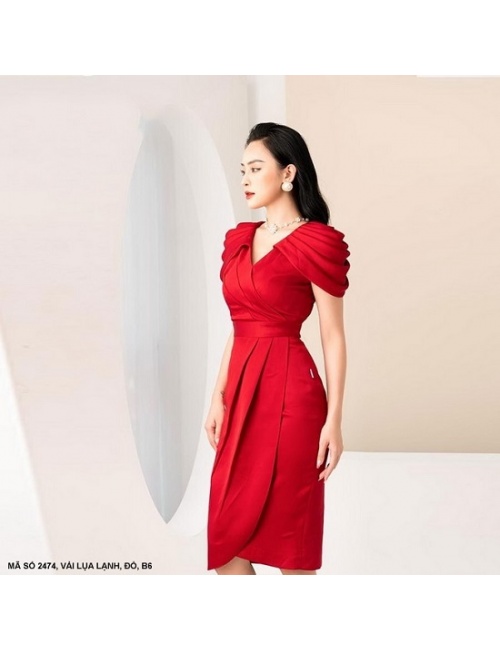 Đầm Lai Chéo Tay Xếp Ly - 2474