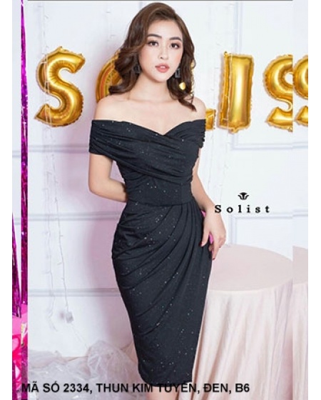 Đầm Ôm Kim Tuyến Trễ Vai Cổ Tim - 2334