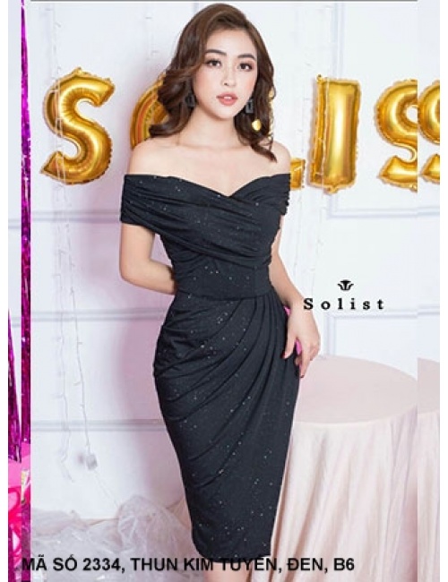 Đầm Ôm Kim Tuyến Trễ Vai Cổ Tim - 2334