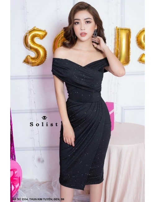 Đầm Ôm Kim Tuyến Trễ Vai Cổ Tim - 2334