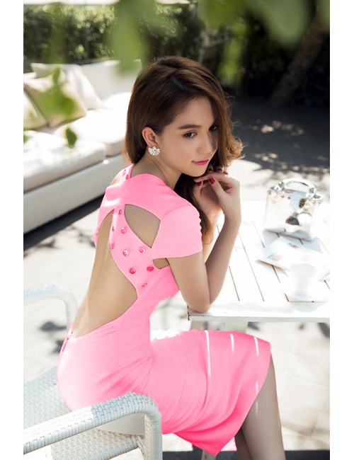Đầm Ngọc Trinh Chéo Lưng Đính Nút - 101