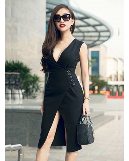 Đầm Cổ Chéo Đính Nút 2 Bên - 142