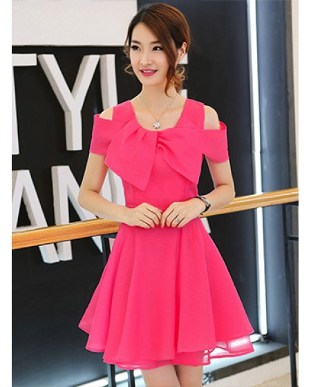 Đầm Xòe Rớt Vai Nơ Ngực - 19