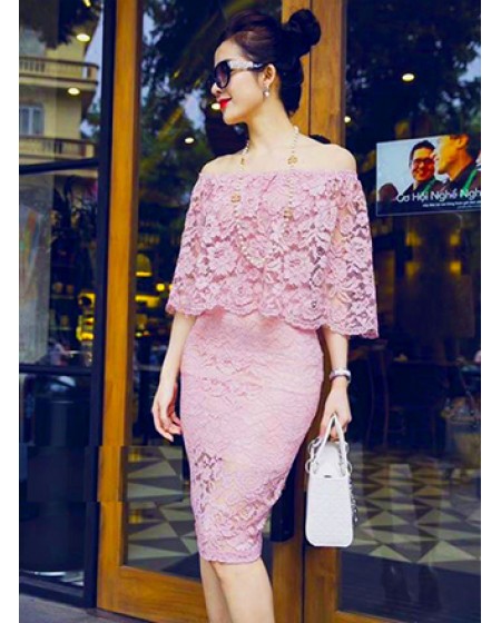 Đầm Ren Nhún Cổ Ngang Vai - 53