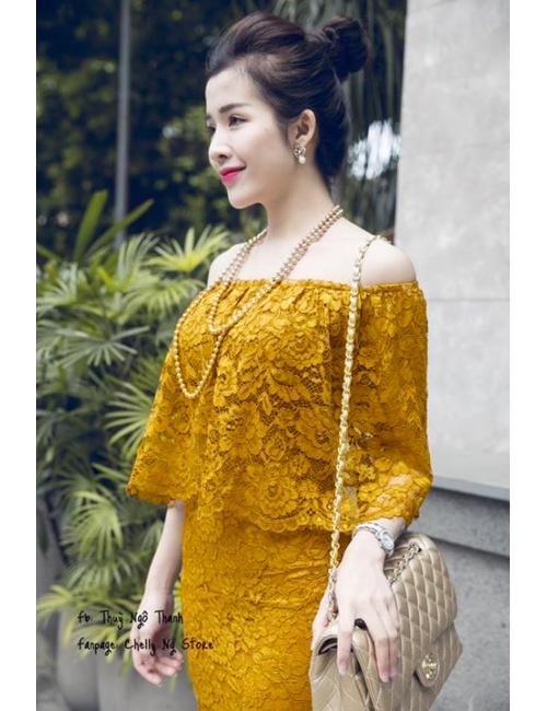 Đầm Ren Nhún Cổ Ngang Vai - 53
