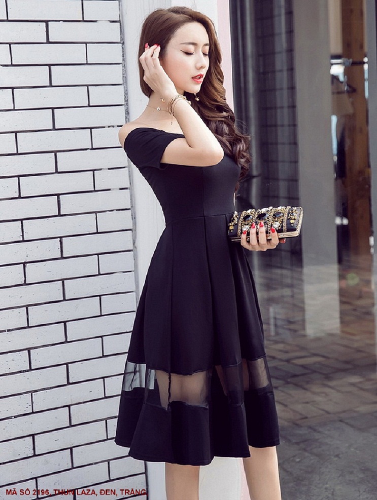 Đầm Trễ Vai Phối Lưới - 2196