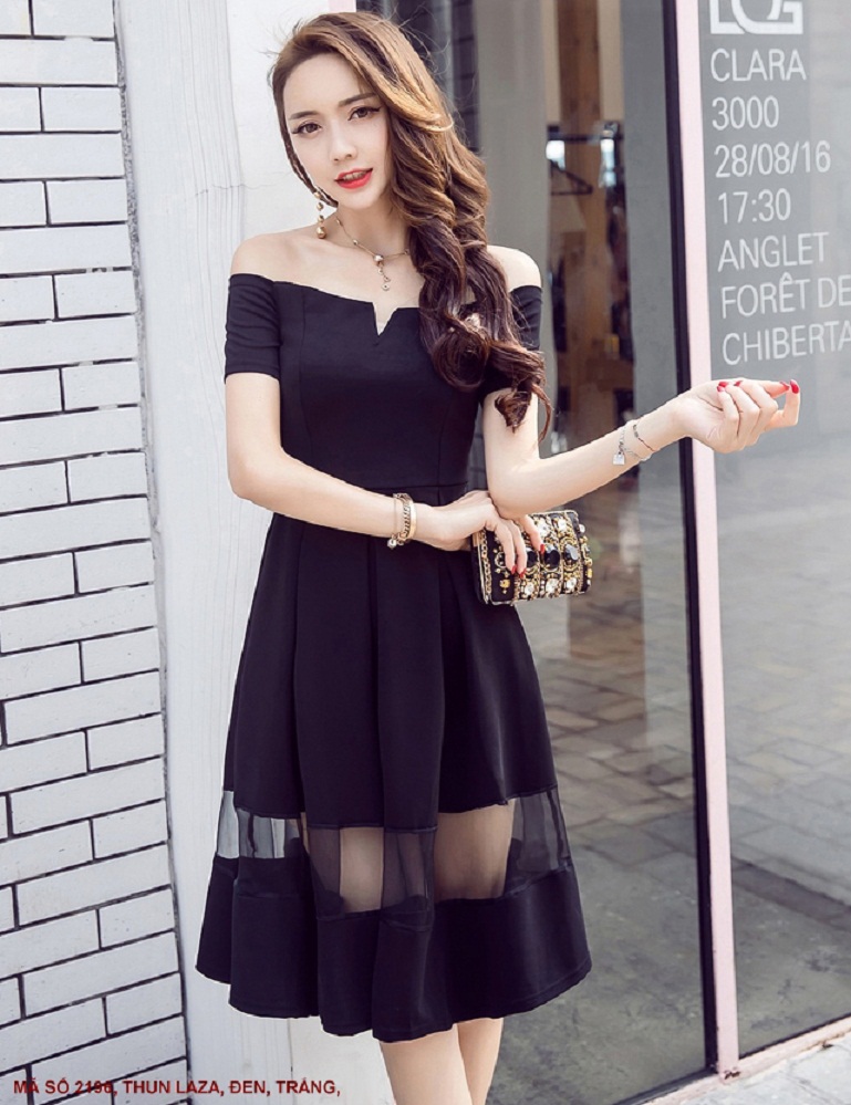 Đầm Trễ Vai Phối Lưới - 2196