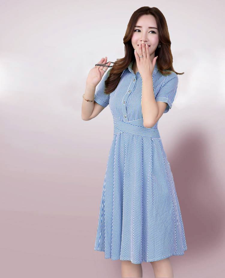 Đầm Sọc Cổ Sơ Mi Xinh Xắn -D9008 - D9008 chụp thực tế tại Thời Trang Minh Ngọc