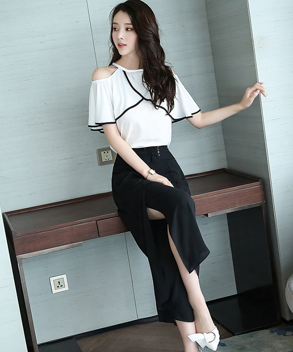 Bộ Đồ Tay Rớt Phối Viền Đen Sang Trọng (BD8006) chụp thực tế - Thời Trang Minh Ngọc
