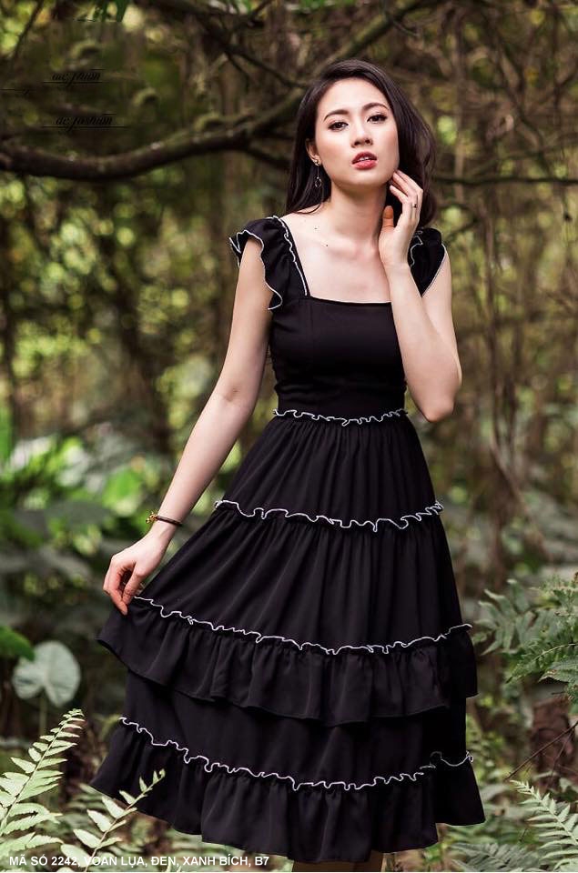 Đầm 2 Dây Cổ Vuông 4 Tầng - 2242 (2242) chụp thực tế - Thời Trang Minh Ngọc