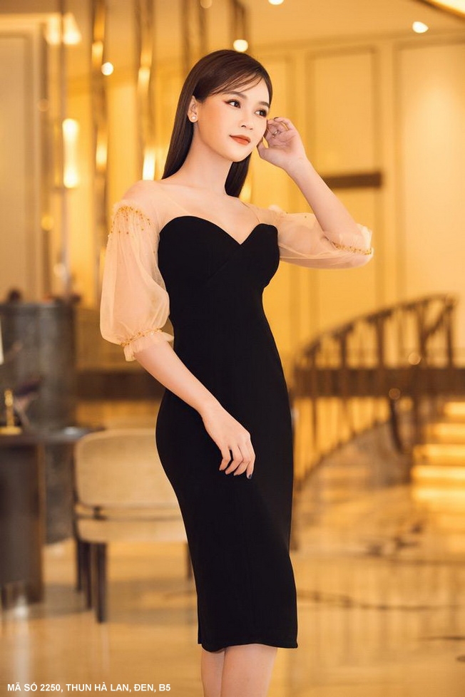 Đầm Cúp Ngực Tay Lưới - 2250 (2250) chụp thực tế - Thời Trang Minh Ngọc