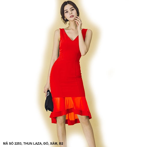 Đầm Sát Nách Cổ Tim Phối Lưới - 2253 (2253) chụp thực tế - Thời Trang Minh Ngọc