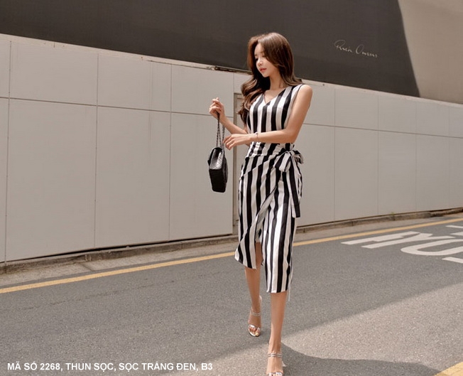 Đầm Sọc Cô Tim Sát Nách Thắt Nơ Eo - 2268 (2268) chụp thực tế - Thời Trang Minh Ngọc