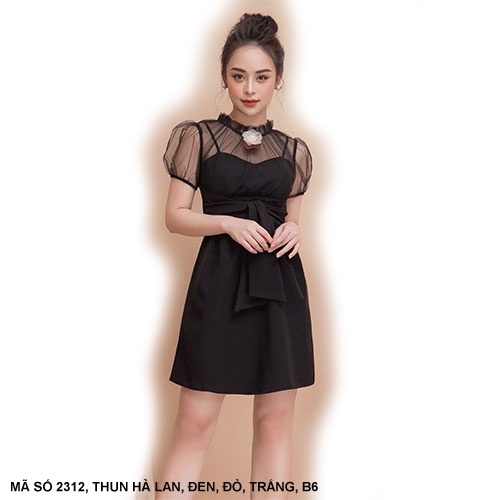 Đầm Cúp Ngực Tay Ngắn Phối Lưới - 2312 - 2312 chụp thực tế tại Thời Trang Minh Ngọc