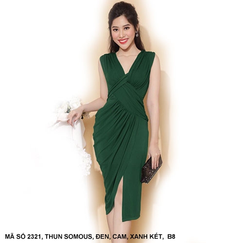 Đầm Ôm Cổ V Sát Nách Xẻ Đùi Dún Một Bên Eo - 2321