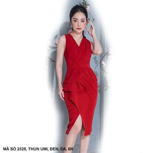 Đầm Ôm Sát Nách Cổ V Dún 1 Bên Eo - 2325 - 2325 chụp thực tế tại Thời Trang Minh Ngọc