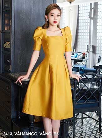 Đầm Xòe Cổ Vuông Tay Lở - 2413 (2413) chụp thực tế - Thời Trang Minh Ngọc