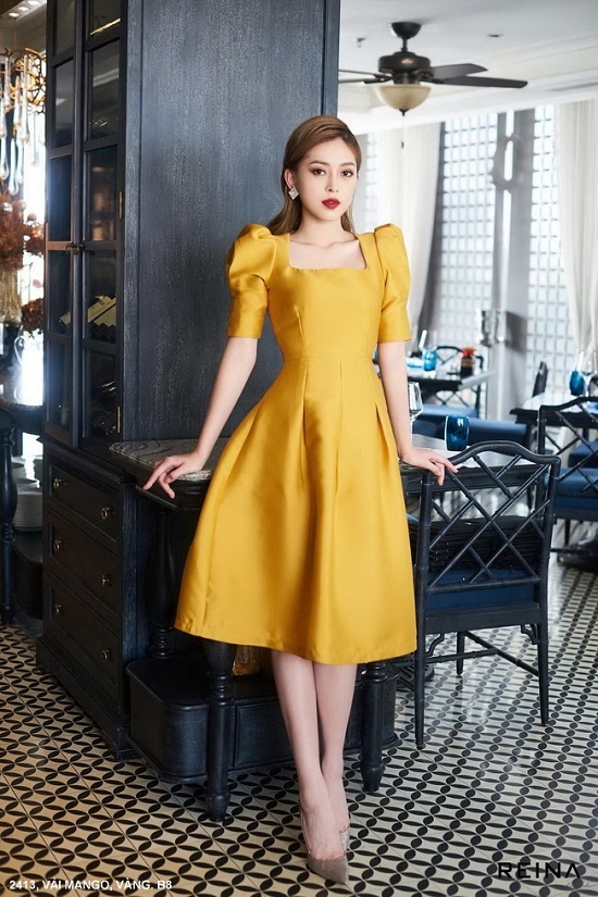 Đầm Xòe Cổ Vuông Tay Lở - 2413 (2413) chụp thực tế - Thời Trang Minh Ngọc