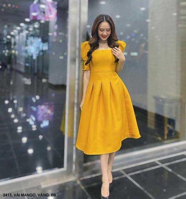 Đầm Xòe Cổ Vuông Tay Lở - 2413 (2413) chụp thực tế - Thời Trang Minh Ngọc