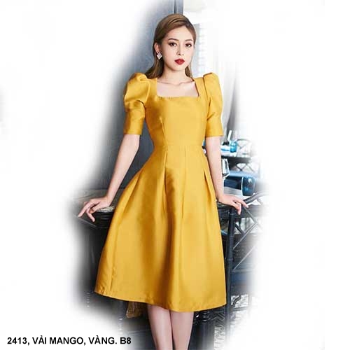 Đầm Xòe Cổ Vuông Tay Lở - 2413 (2413) chụp thực tế - Thời Trang Minh Ngọc