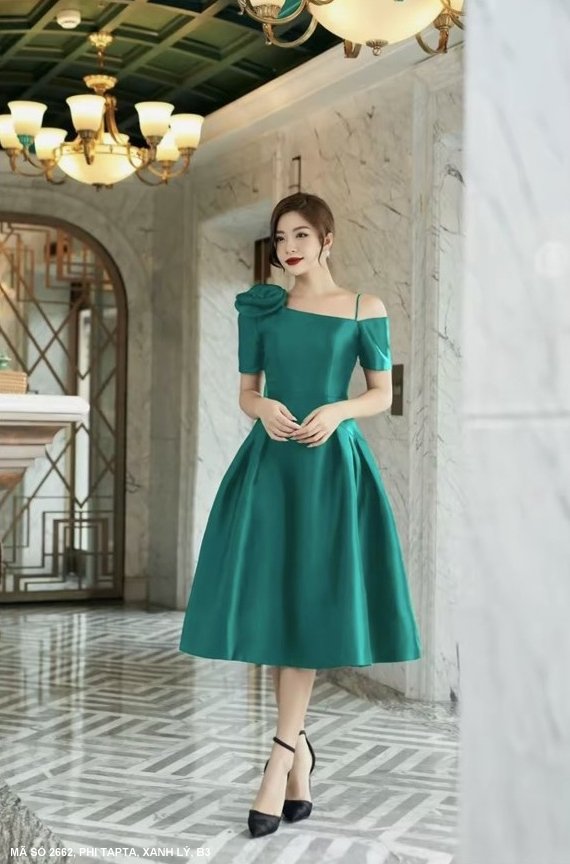 Đầm Xòe 1 Dây Một Bên Vai Đính Hoa Hồng - 2662 (2662) chụp thực tế - Thời Trang Minh Ngọc
