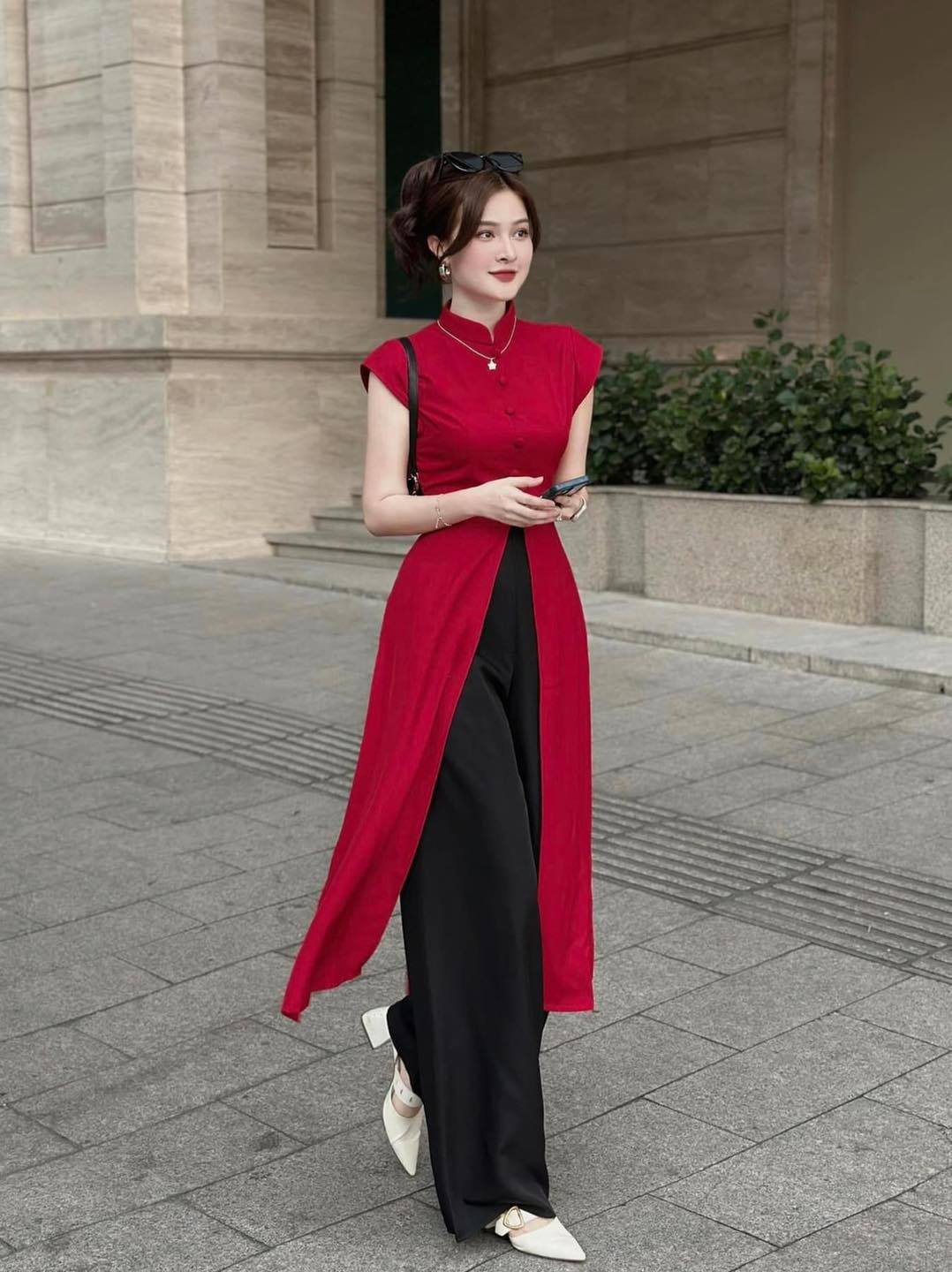 Áo Dài Cách Tân Cổ Tàu Xẻ Tà Sang Trọng - 9032 (9032) chụp thực tế - Thời Trang Minh Ngọc