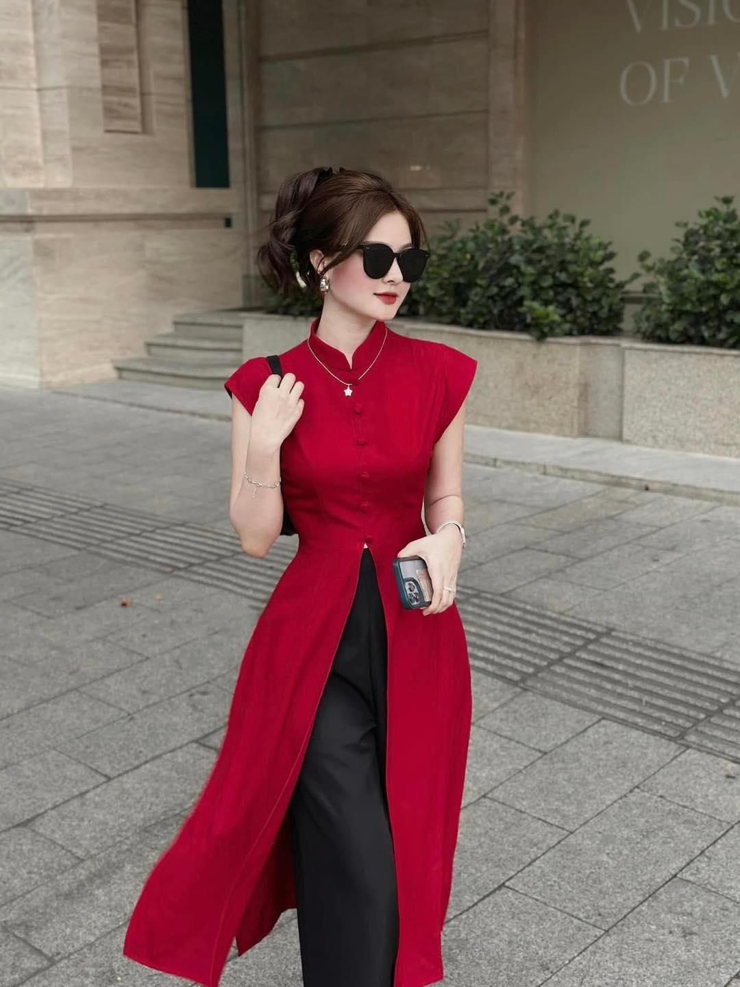 Áo Dài Cách Tân Cổ Tàu Xẻ Tà Sang Trọng - 9032 (9032) chụp thực tế - Thời Trang Minh Ngọc