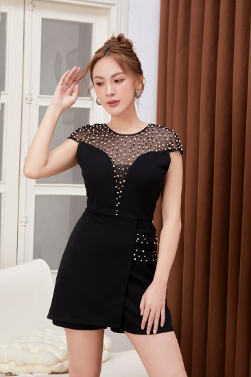 Đầm Ngắn Phối Lưới Xinh Xắn - 2659 (2659) chụp thực tế - Thời Trang Minh Ngọc