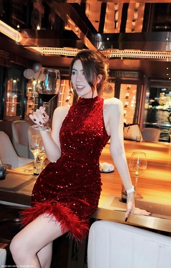 Đầm Kim Sa Cổ Lọ Sát Nách Lai Lông Đà Điểu - 2672 (2672) chụp thực tế - Thời Trang Minh Ngọc
