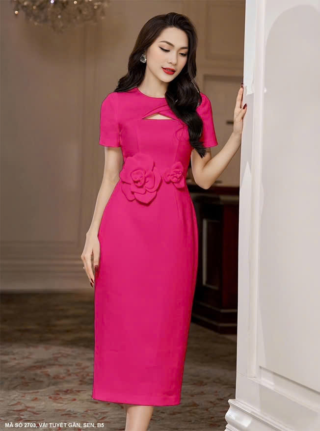 Đầm Tay Ngắn Eo Kết 2 Hoa - 2703 - 2703 chụp thực tế tại Thời Trang Minh Ngọc